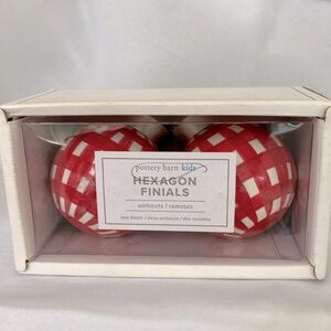 NWT Pottery Barn Kids Pair of Red & White Hexagon Check Finials